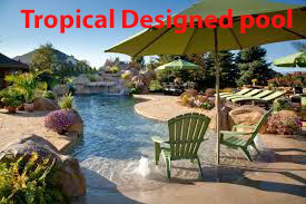 A tropical designed patio pool